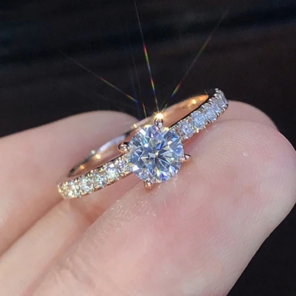Brilliant Round Cut Simulated Diamonds 14k Gold Plated Engagement Ring
